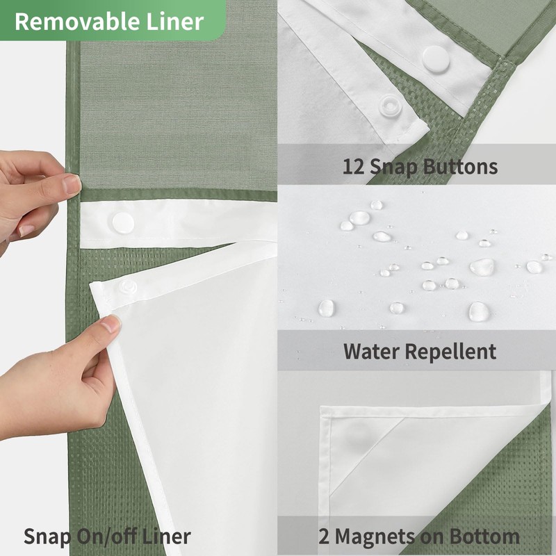 eachope No Hook Waffle Weave Shower Curtain with Snap-in Fabric