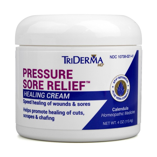 TriDerma MD Pressure Sore Relief Healing Cream for Bed Sores Treatment, Ulcers, Pressure Sores, Wound Healing, Chafed Skin and Hard-to-Heal Skin Sores with Calendula and AP4 Aloe, 4 oz Jar