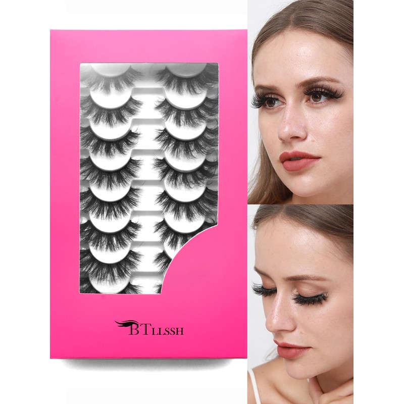 BTLLSSH 8Pair 3D5D 0.59INCH Thick False Eyelashes Cross Volume Cat