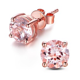 JIANGXIN Round cut Created Morganite 925 Sterling Silver Rose Gold Plated Stud Earrings Nickle Free Hypoallergenic Fine Jewelry for Women 7mm