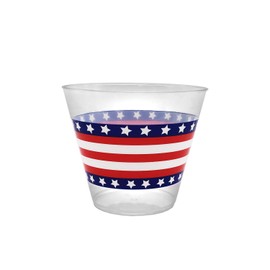 Party Essentials Party Supplies Patriotic 9-Ounce Printed Plastic Cups/Tumblers, Stars & Stripes Design, 60 CT