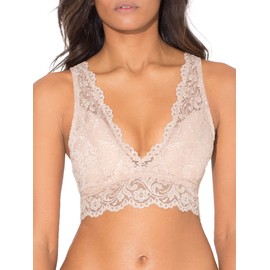 Smart & Sexy Women's Signature Lace Deep V Bralette, 3-Pack, in The Buff/White/Black Hue, Small