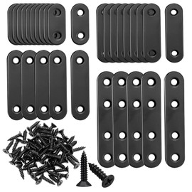 mankk 86PCS Black Straight Flat Metal Bracket Mending Plates Stainless Steel Flat Brace Brackets Fixed Connecting Plate for Wood Repair Fixing
