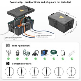 iwillink Large Outdoor Electrical Box (12.6 x 8.6 x 5.1 inch), IP54 Waterproof Extension Cord Cover, Weatherproof with 8 Cable Seal Entry, Power Strip, Timer Outlet Plug, Holiday Light, Black