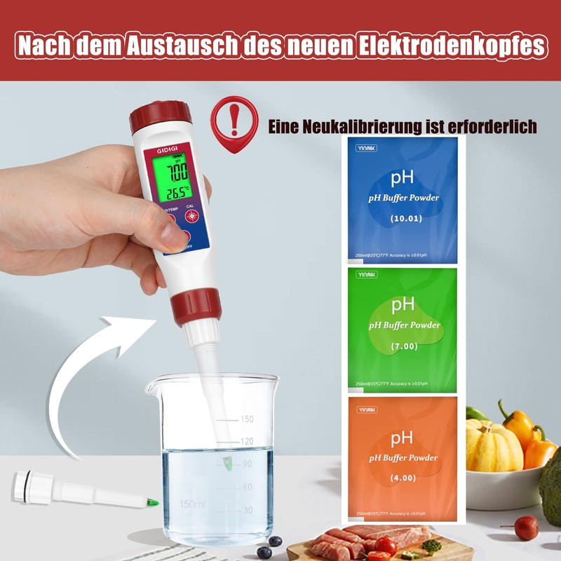 pH Probe for Food pH Meter, Digital Replacement pH Electrode