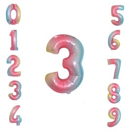 WedDecor 40 Inch Foil Balloons Number 3, Self-Sealing Foil Balloons, Self-Inflating Number Balloons for Birthday Parties, New Year Decorations, Anniversaries, Party Supplies, Rainbow