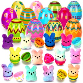 BainGesk 24 PCS Prefilled Easter Eggs with Plush Bunny Toys, Easter Basket Stuffers for Toddlers, Easter Egg Hunt Party for Kids, Classroom Prize Supplies