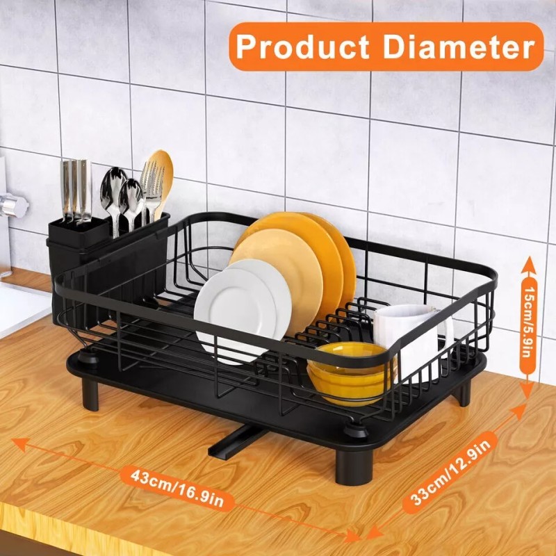 AIDERLY Stainless Steel Kitchen Dish Drying Rack w/ Utensil Holder