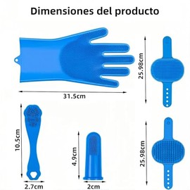 THJOPOKEEL 6 Piezas Pet Grooming Set - Dog Bath Brush + Kit de Guantes de Limpieza (Incluye Cepillo de champú + Cepillo de Dientes) - Herramienta de baño y Aseo Universal para Gatos y Perros.