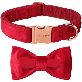 ARING PET Bowtie Dog Collar,Velvet Dog Collars with Removable Bowtie, Christmas Adorable Dog Collar, Small.