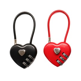 MIRKUZI 2 Pieces Heart Shaped Combination Locks, Cute Heart Shaped Waterproof Steel Wire Combination Locks for Travel Bags and Backpacks (Black Red)