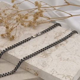 Tuscany Silver Unisex Sterling Silver Oxidised Grooved Box Chain of 51cm/20"