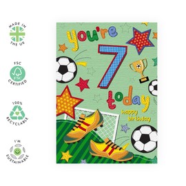 Central 23 Boy 7th Birthday Card - Football Age 7 - Seven Years Old Kids Birthday Card - Happy 7th Birthday Greeting Card for Son - Nephew Grandson - Comes with Stickers
