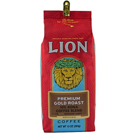 Lion Coffee, Premium Gold Roast, 10% Kona Coffee Blend, Ground, 7 Ounce Bag