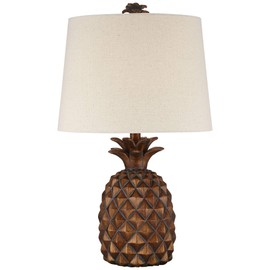 Regency Hill Paget Coastal Tropical Style Accent Table Lamp 23.75" High Pineapple Brown Oatmeal Fabric Tapered Drum Shade Decor for Living Room Bedroom Beach House Bedside Nightstand Home