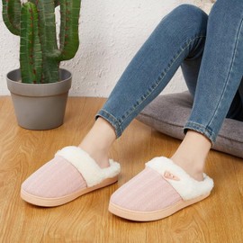 NineCiFun Women's Winter Slippers, Warm, Comfortable, Plush, Memory Foam, Non-Slip, Indoor - Pink, size: 40/41 EU