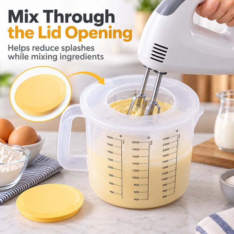 2.5L Measuring Mixing Bowl with Lid for Baking – Transparent