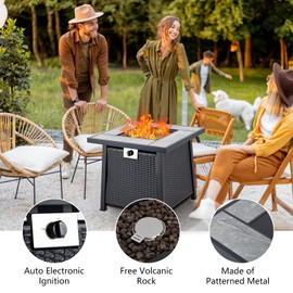 GarveeLife 28 Inch Propane Fire Pit Table, 50000BTU Rectangle Fire Table with Cover, Sturdy Steel and Iron Fence Surface, CSA Safety Certified, Companion for Your Garden