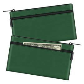 HAUTOCO Pack of 2 Wallets Bank Bag, PU Leather Two Pockets Money Folder with Zip for A5 Document Bag, Bank Bag, 28 x 15.5 cm for Business, Household, Deep Green