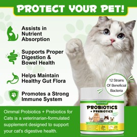 Probiotics for Cats | Cat Probiotic Power | 12 Strains Prebiotics | Fresh Salmon-Flavored Digestive Powder Supplement | 5 Billion CFUs | Gut Health Support | for All Ages and Breeds | 120g