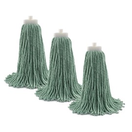 Matthew Cleaning Screw-on Heavy Duty Cotton Wet Mop Replacement Heads(Green, Medium,3Pack) with 2 Pack Microfiber Cloth for Residential & Commercial Floor Cleaning Use- Fit Standard American Screw