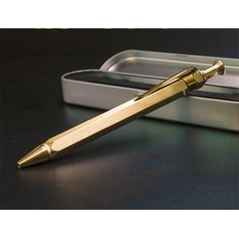SZHOWORLD Six-Edge Solid Brass Pen, Press type Metal Signature Pen EDC Writing Pen with Clip, Comes With Black Pen Pouch, Gift for Office, Business, Executive, Friends