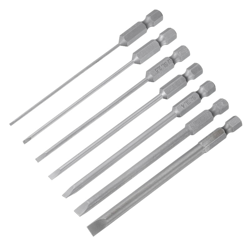 HARFINGTON 7pcs Slotted Screwdriver Bit Set SL1.6/SL2.0/SL2.5/SL3.0/SL4.0/SL5.0/SL6.0 S2 Steel 1/4"