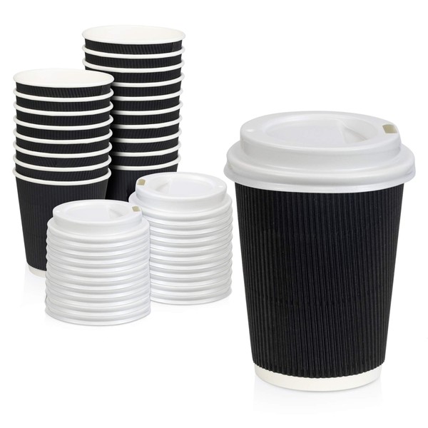 [50 Pack] Disposable Hot Cups with Lids - 12 oz