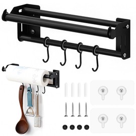 NZZVNZ Towel Holder Paper Kitchen Roll Holder No Drilling Kitchen Roll Holder Wall Mounted Kitchen Roll Holder for Kitchen (Black)