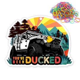 FELYC You've Been Ducked, Duck Tags, Ducking Game Cards, 50 Pack, 3.5 x 2.5 inches Business Card Size, Duck Tag With Hole and Rubber Bands (White Car Retro Style Design)