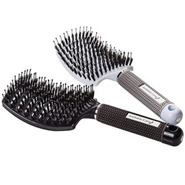 Juego de cepillos de pelo de cerdas de jabalí – Curvo y ventilado para desenredar húmedo y seco cepillo de cabello para mujeres largo, grueso, fino, r