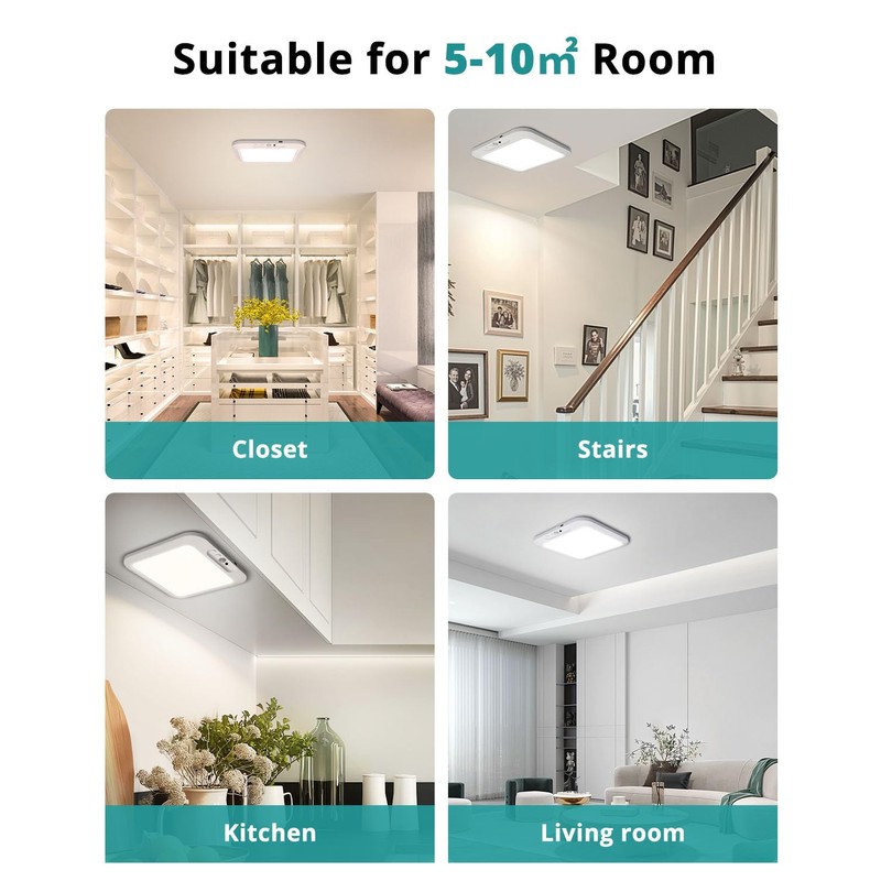 wowatt 2Pcs Rechargeable Battery Operated Ceiling Light, Motion Sensor Light