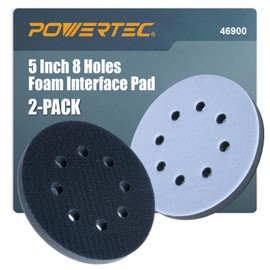 POWERTEC 5 Inch Foam Interface Pads, 2PK, 8 Hole Hook and Loop Replacement Backing Pad for Orbital Sander, High Density PU Cushion Orbital Sander Foam Pad for Contour Sanding & Dust Extraction (46900)