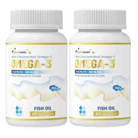 Naturenutri 2 Pack Omega-3 Fish Oil 2400mg (EPA+DHA) - 120 Softgels for Heart & Brain