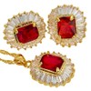 Red Ruby Emerald Cut Necklace Pendant Earrings Gemstone 18K GP