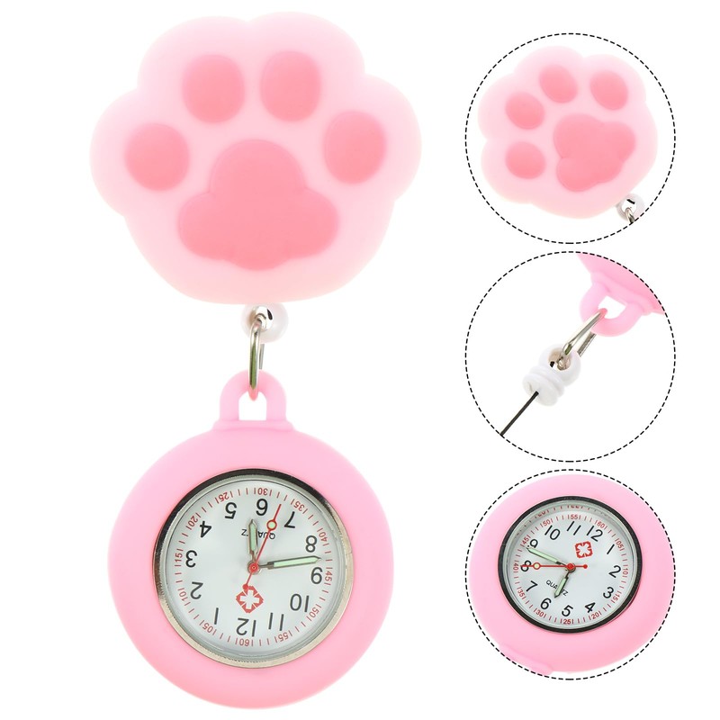 iplusmile Nurse Watch Retractable,Clip-on Hanging Pocket Watch, Cat Paw Shaped,
