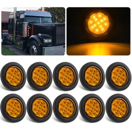 Konrali 2.5 Inch Round LED Marker Lights Amber 13 LED w/Reflectors, 10Pcs 2.5" Side Clearance Sealed 2 1/2" Round Trailer Marker Lights Flush Grommet Mount w/2 Prong Wire Pigtails