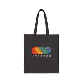 Rainbow Yarn Knitter Cotton Canvas Tote Bag, Yarn Tote, Knitting Bag, Craft Tote, Project Bag, Shopping Bag (Black)