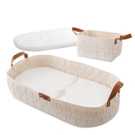 Baby Changing Basket, Baby Changing Pad with Wipeable Waterproof Pad, Small Storage Basket, Moses Basket for Baby Dresser,Living Room,White