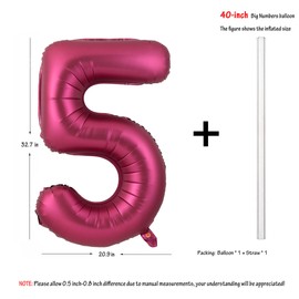 Number 5 Balloons 40 Inch Wine Red Burgundy Foil Helium Large Balloons for Birthday Party Anniversary Decorations（Digital 5）