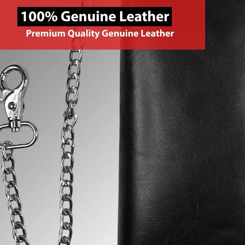 CLASSIC Motorcycle Chain Wallet for Men – Premium Cowhide Leather,