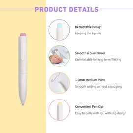 VideMundi Ballpoint Pens, Mini Cute Macaron Retractable Ballpoint Pen Set - 6 Pack | Black Ink Medium Point, Fast Drying, Portable, Comfortable Writing | Office Bible Journaling Pens (White)