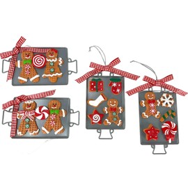 Gerson 2358690 6.25" Set/4 Gingerbread+Sugar Cookies Metal Pan Tray Christmas Ornament