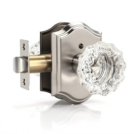 KNOBWELL Glass Door Knobs Interior, Vintage Privacy Crystal Door Knobs for Bedroom &Bathroom, Satin Nickel Door Locksets, Push Pin Button Inside Lock, 1 Pack