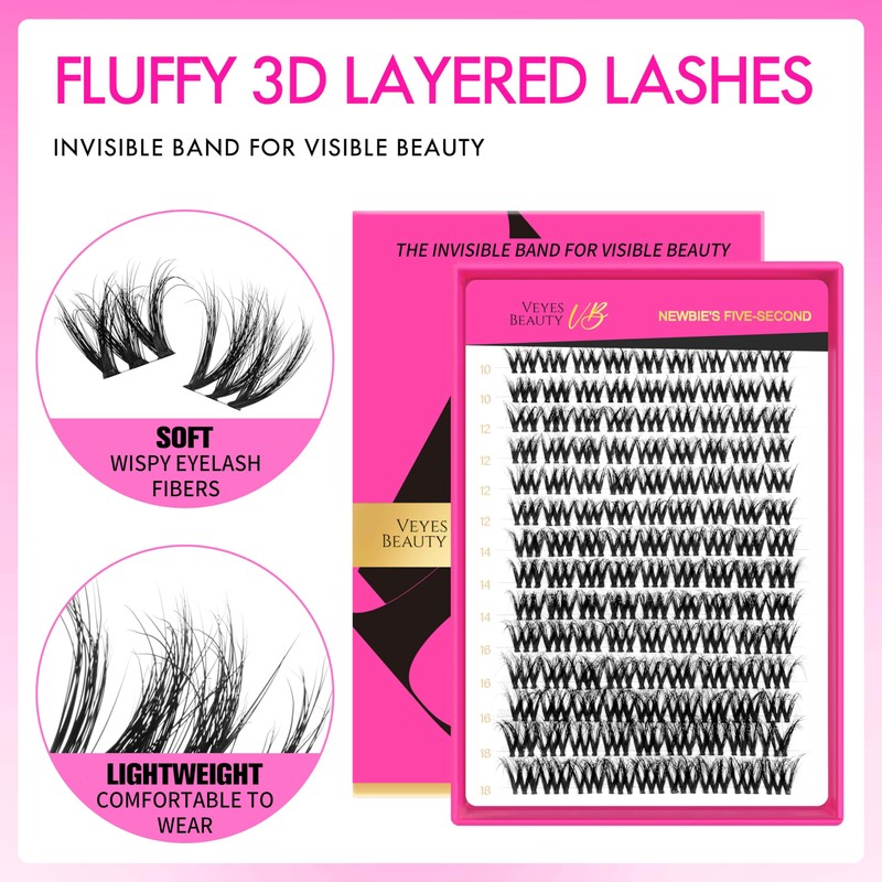 VEYESBEAUTY Lash Clusters Fluffy Individual Lash Extensions VBmuse 3D Layered
