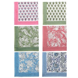 CPC Cloth Napkins Set of 6 Cotton Printed Dinner Block Print Napkins I Wedding Cocktail Cloth Floral Napkins I 18x18 in I Mix Color-Border