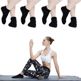 Yoga Socks Non-Slip Socks – 4 Pairs Pilates Trampoline Ballet Socks for Women Men 35-46, 4 x black