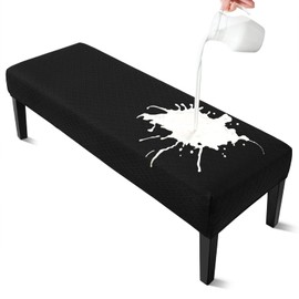 YISUN Waterproof Universal Cover for Dining Room Bench, Elastic Jacquard Dining Bench Cover for Dining Room, Removable Cover for Dining Room Chair, Dining Room (Pure Black)