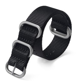 HANYTON Watch Bands - Military Ballistic Nylon Style Strap With Silver High End Heavy Buckle - Choice of Width - 18mm, 20mm, 22mm or 24mm (20mm, Black)