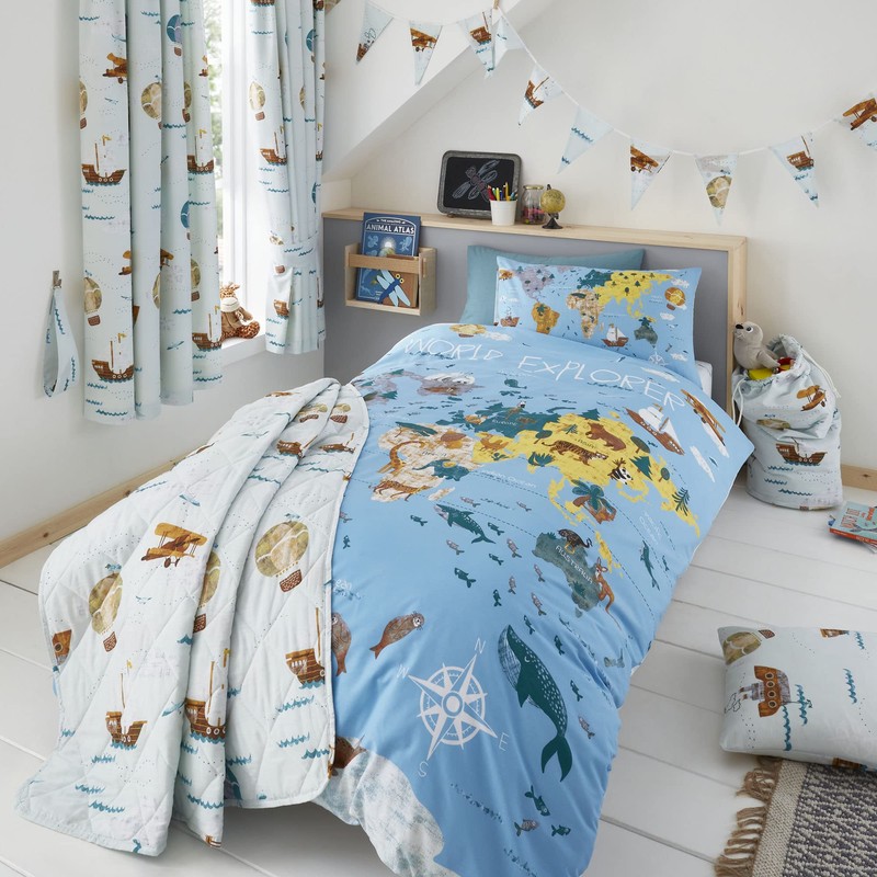 Happy Linen Company Girls Boys Kids World Explorer Blue Double